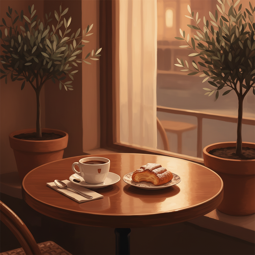 Twilight Whispers in a Mediterranean Cafe