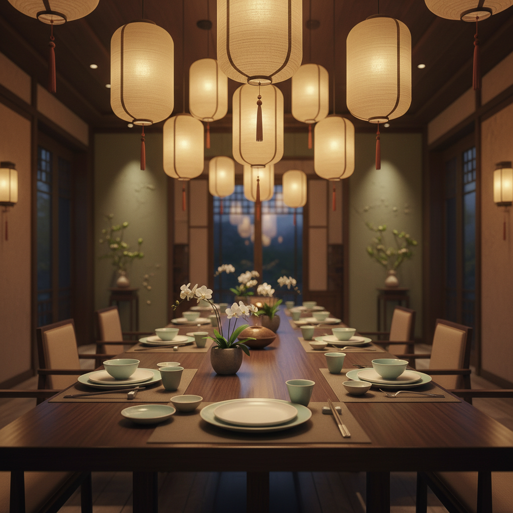 Warm Asian Bistro Evening Atmosphere