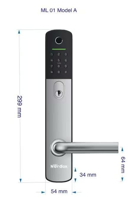 Nordlox ML01 Model A — Smart dørlås med fingeraftryk, kode og nøgle