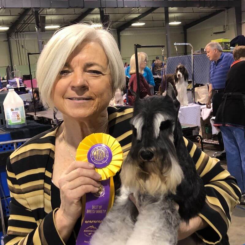 Terrie Houck with her Destineez Miniature Schnauzer