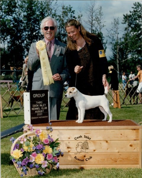 Mary Strom with BISS CH Snow Winds Best Kept Secret ROM (CH Snow Winds Happy Hooligan x Morningstar Ristra), a Trailblazer granddaughter.