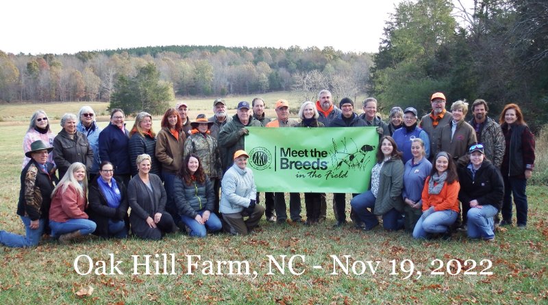 Group photo of Meet the Breeds in the field particapants, caption on the photo "Oak Hill Farm, NC - Nov 19, 2022" and it describes the location and date of the event