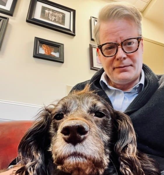 Judge Joseph Wyant with Scout, the AKC Humane Fund ACE Award Winner