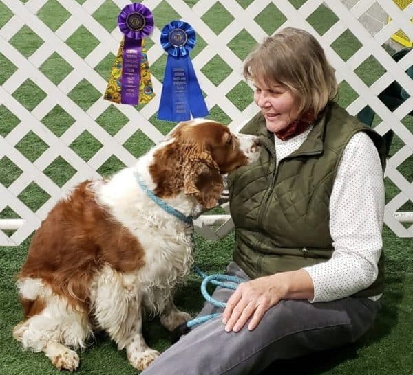 Dog and handler communication: “Twig” and Merrielle connecting before a Rally Trial.