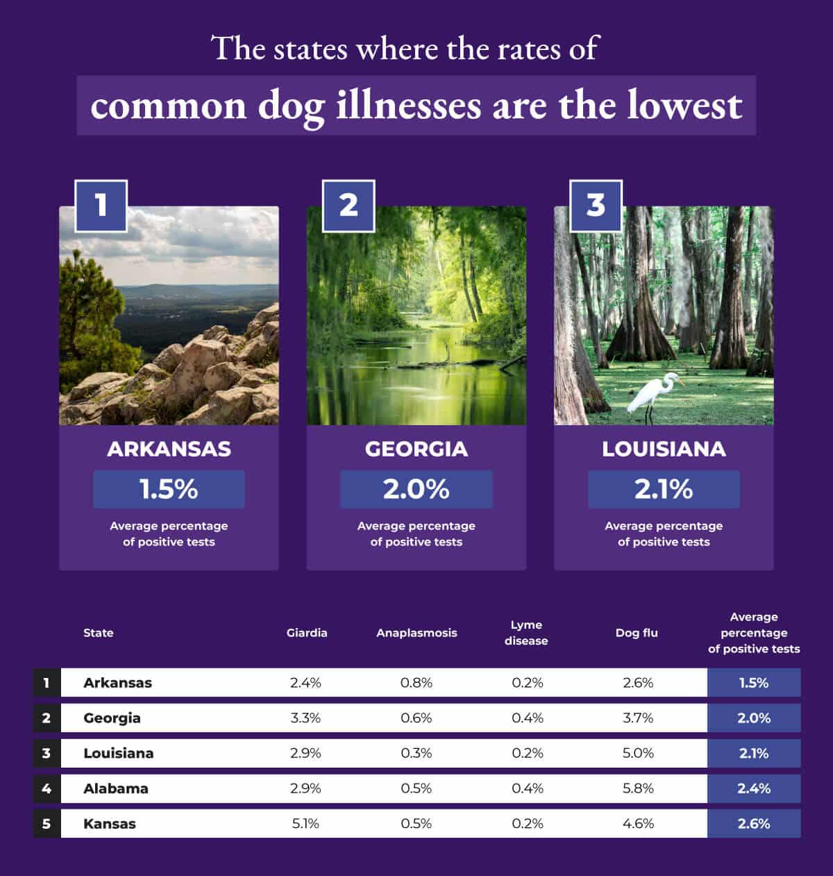 The states where the rates of common dog illnesses are the lowest