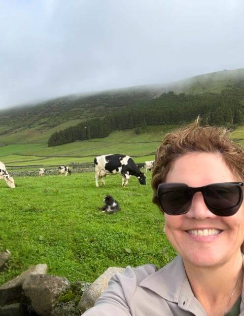 Dana at a herding exhibition on Terceira Island, Portugal, with a BDT in the background.