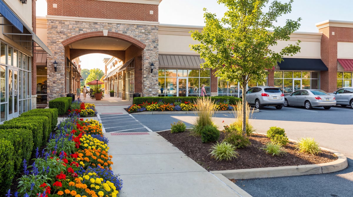 Retail shopping center landscaping