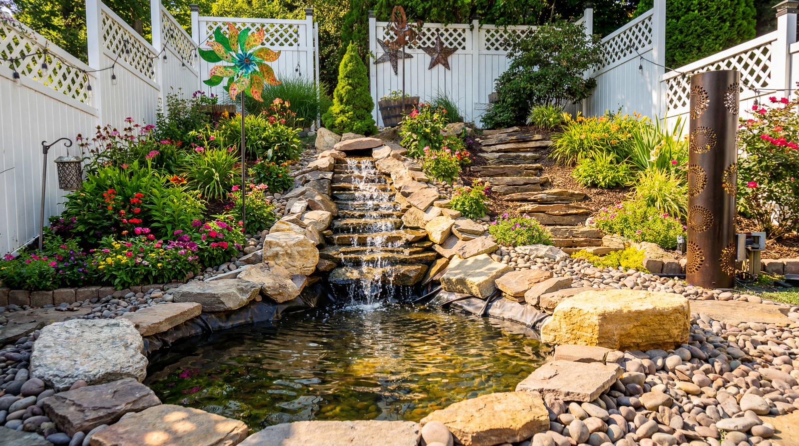 Water feature with natural stone
