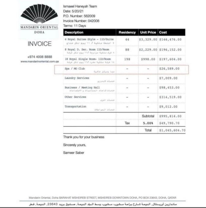 ما حقيقة فاتورة اسماعيل هنية التي تجاوزت المليون؟