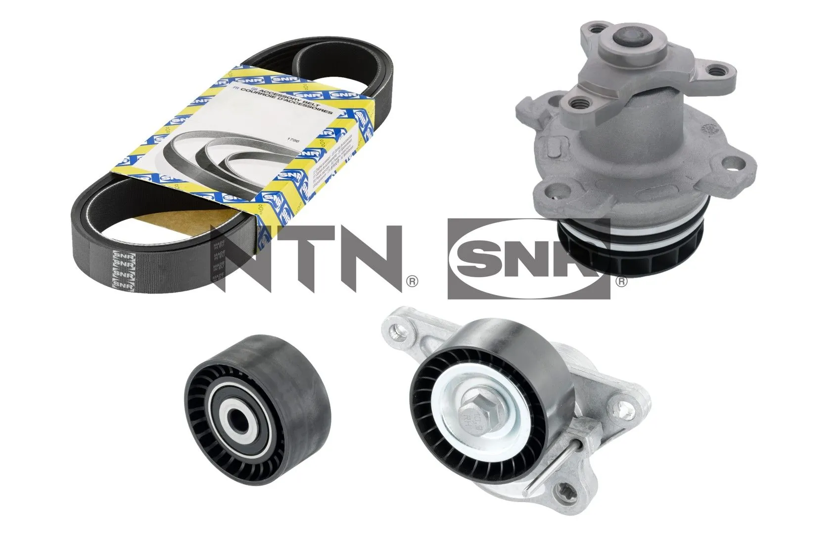 Pompe à eau+Jeu de courroie trapézoïdale à nervures SNR KAP855.180