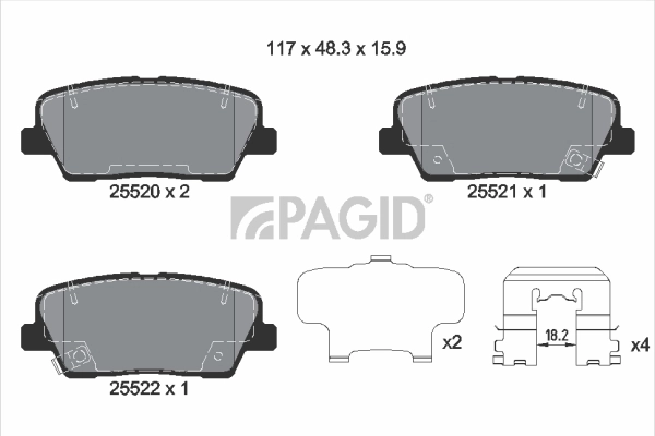 Kit de plaquettes de frein, frein à disque PAGID T2175