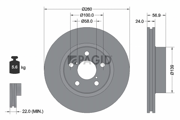 Disque de frein PAGID 53304