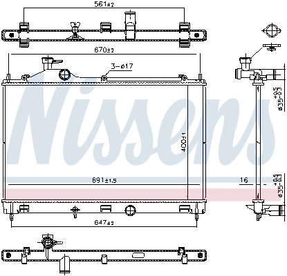 Radiateur, refroidissement du moteur NISSENS 607027
