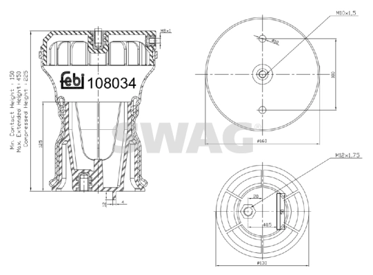 Soufflet de suspension, suspension pneumatique SWAG 37 10 8034