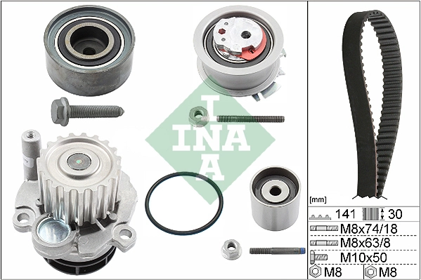 INA 530 0405 30 — Водяний насос + комплект ременя ГРМ SKODA OCTAVIA II (1Z3) 2.0 TDI 02/04 - 06/13 (Вир-во INA)
