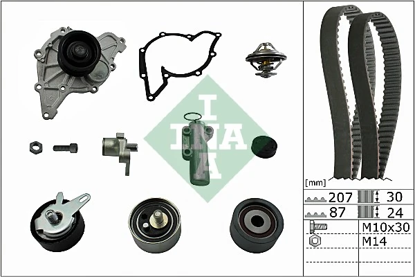 INA 530 0539 30 — Водяний насос + комплект ременя ГРМ SKODA SUPERB I (3U4) 2.5 TDI 12/01 - 03/08 (Вир-во INA)