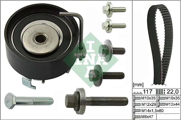 INA 530 0495 10 — Ремінь ГРМ із натяжним роликом + болти Ford 1 672 144 (Вир-во INA)