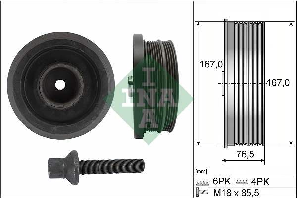 INA 544 0082 20 — Ремінний шків з болтом, колінчастий вал BMW 2.0TDI M47D20 (вир-во INA)