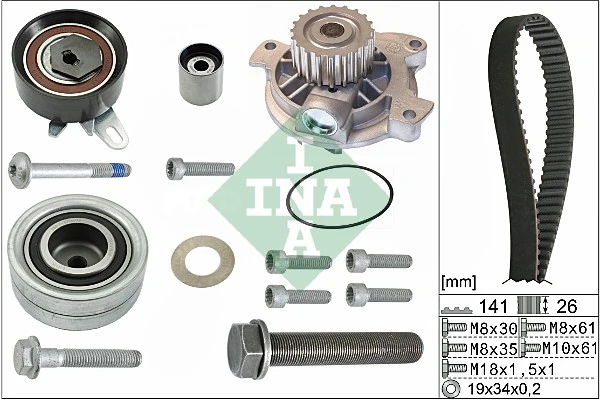 INA 530 0482 30 — Комплект ременя ГРМ з водяним насосом (Вир-во INA)