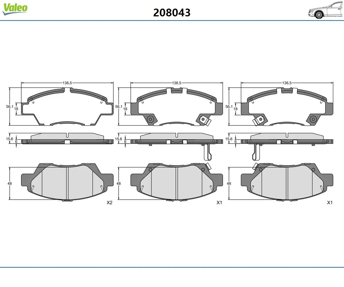 Kit de plaquettes de frein, frein à disque VALEO 208043