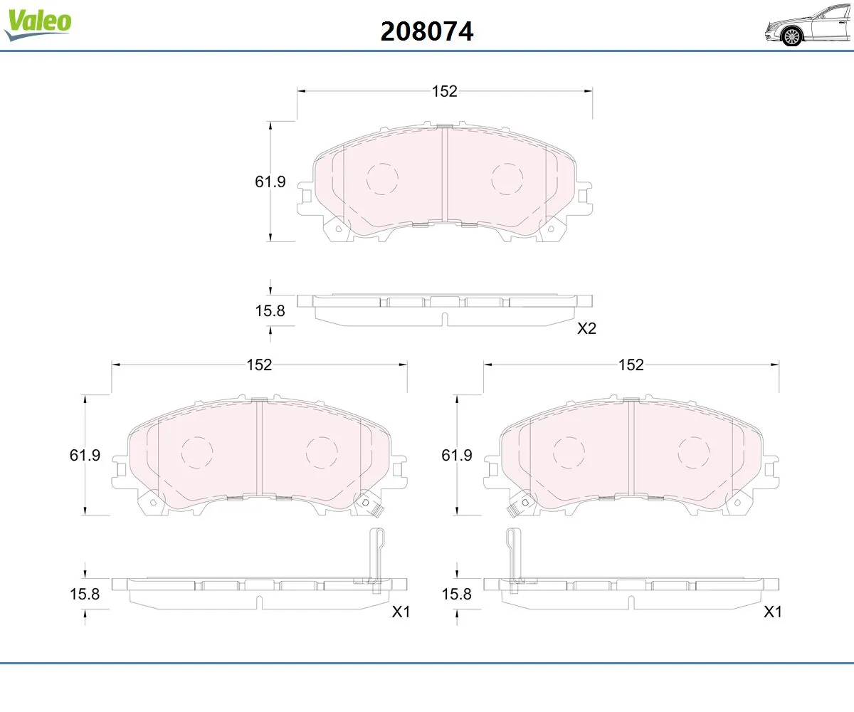 Kit de plaquettes de frein, frein à disque VALEO 208074