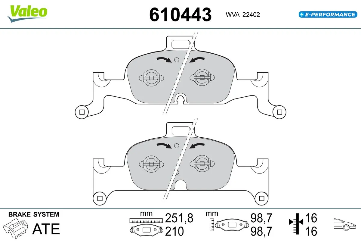 Kit de plaquettes de frein, frein à disque VALEO 610443
