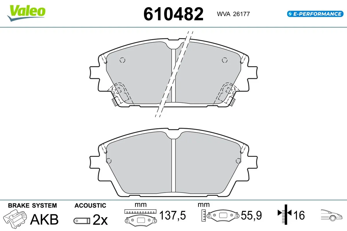 Kit de plaquettes de frein, frein à disque VALEO 610482