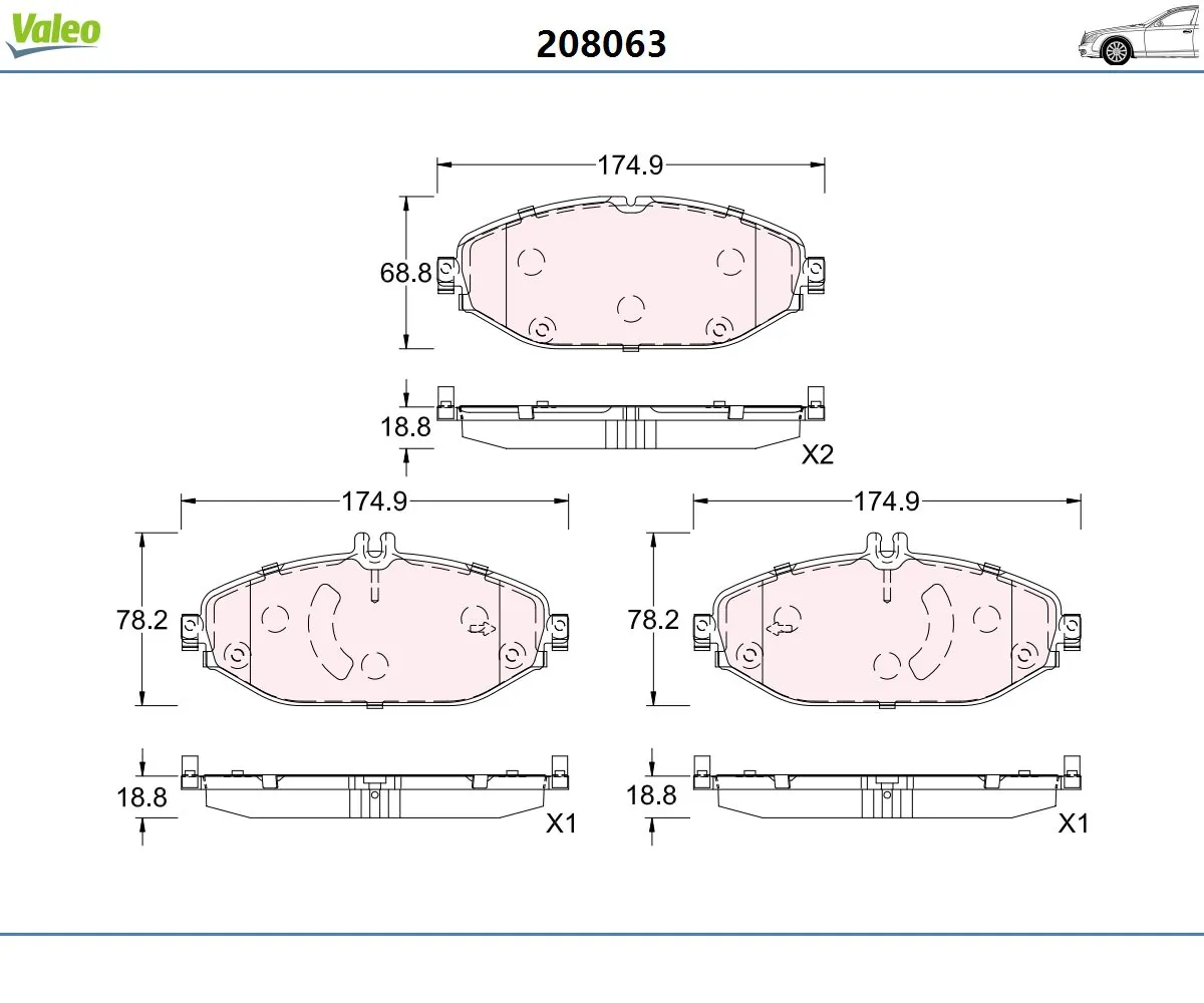 Kit de plaquettes de frein, frein à disque VALEO 208063