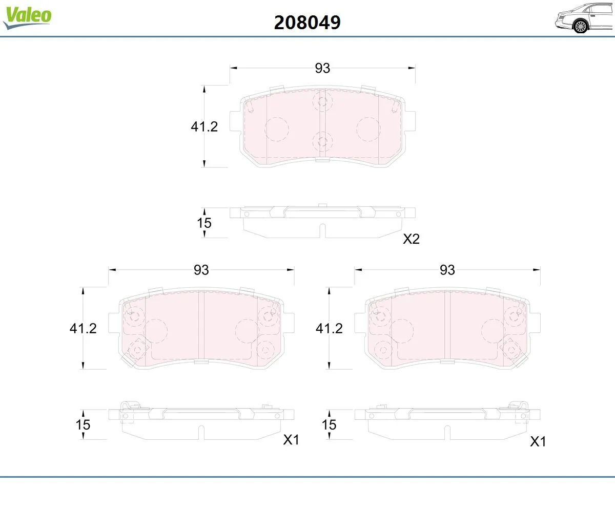 Kit de plaquettes de frein, frein à disque VALEO 208049