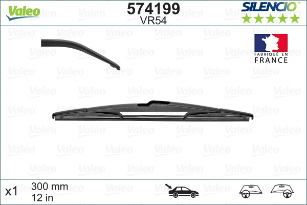 VALEO 574199 — Щітка склоочис. 300 мм скла заднього Silencio Wiper Rear VR54 x1 (вир-во Valeo)