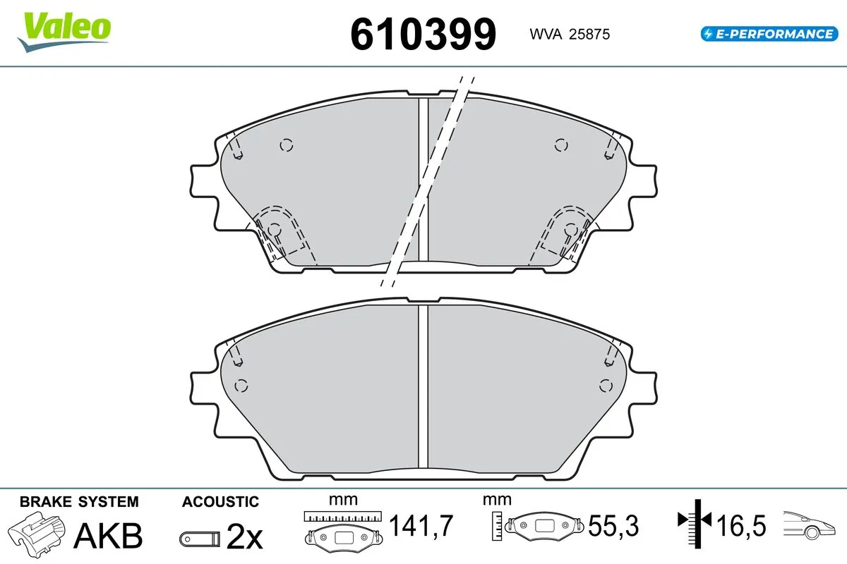 Kit de plaquettes de frein, frein à disque VALEO 610399