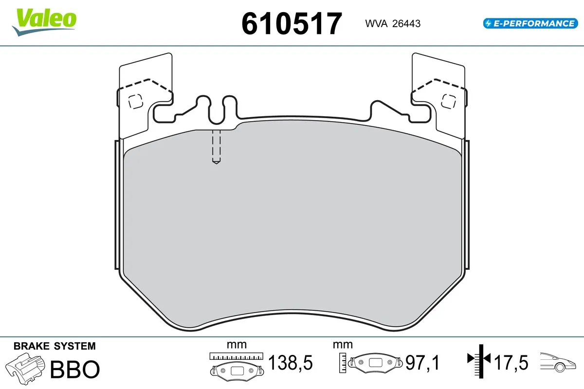 Kit de plaquettes de frein, frein à disque VALEO 610517
