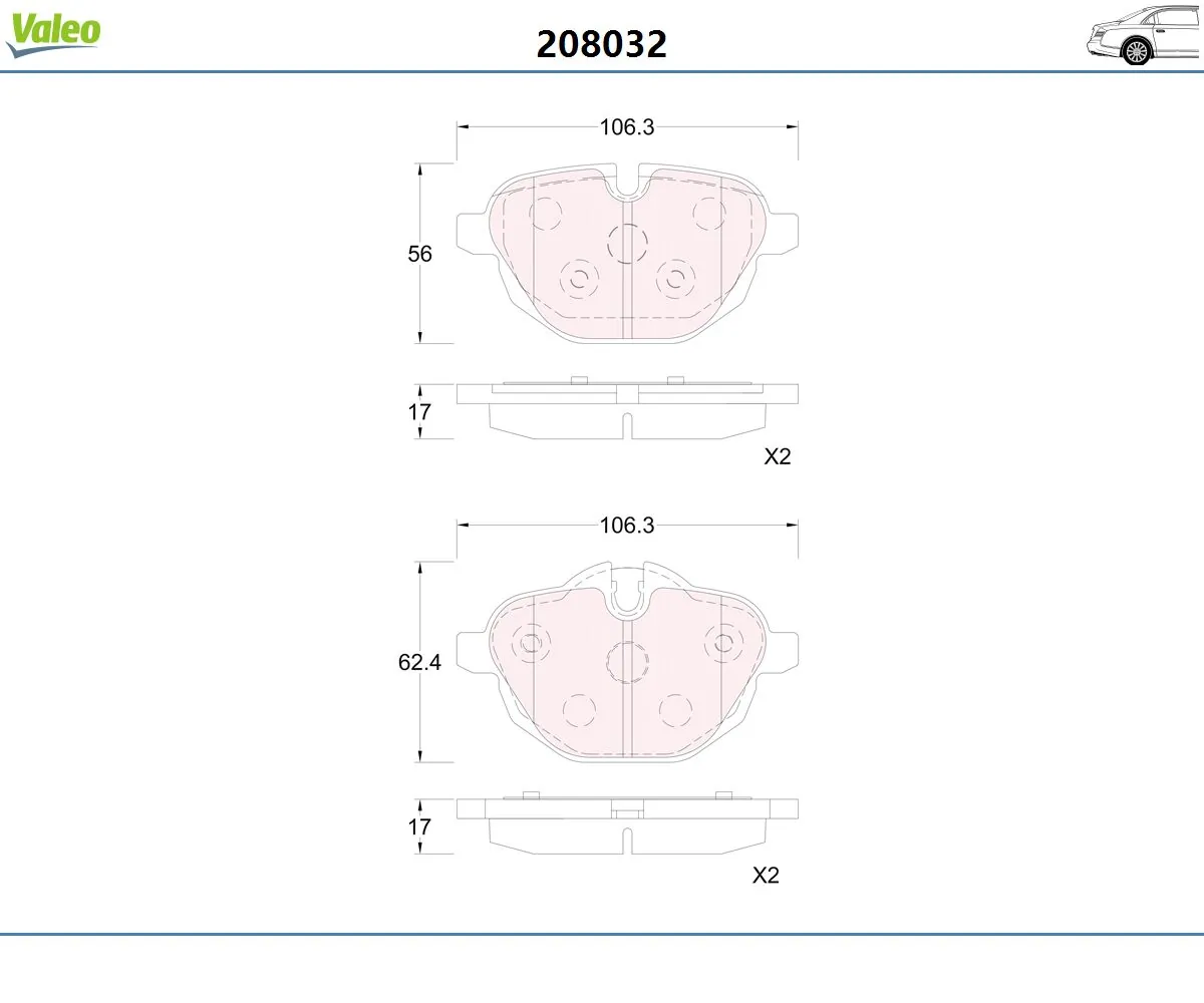 Kit de plaquettes de frein, frein à disque VALEO 208032