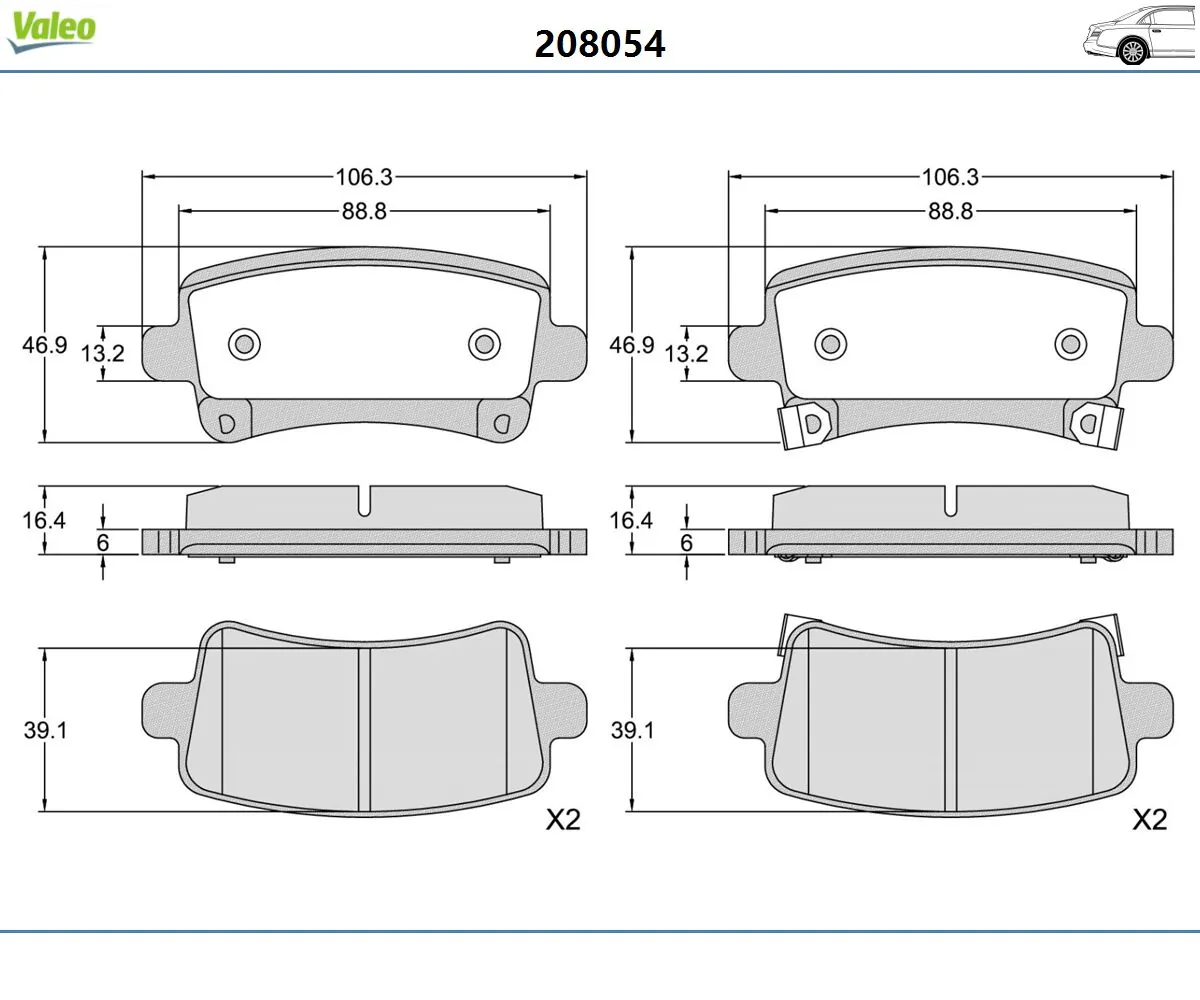 Kit de plaquettes de frein, frein à disque VALEO 208054
