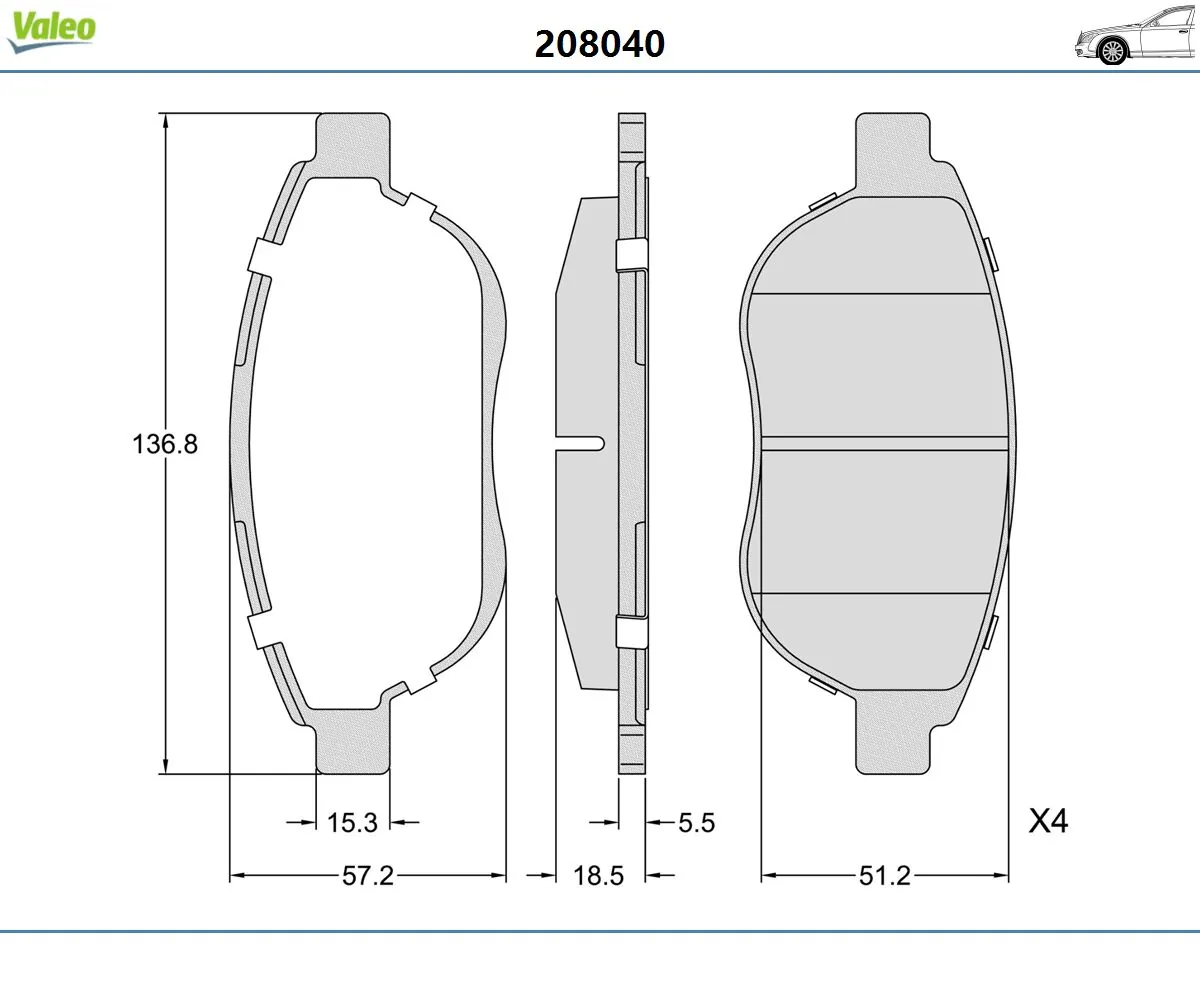 Kit de plaquettes de frein, frein à disque VALEO 208040