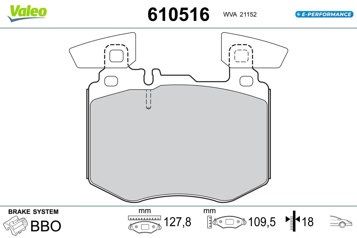 Kit de plaquettes de frein, frein à disque VALEO 610516