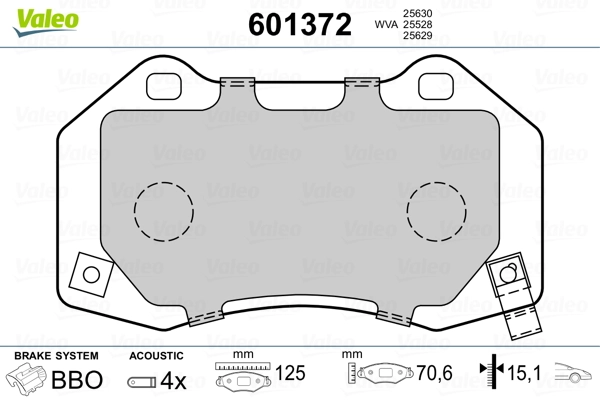Kit de plaquettes de frein, frein à disque VALEO 601372
