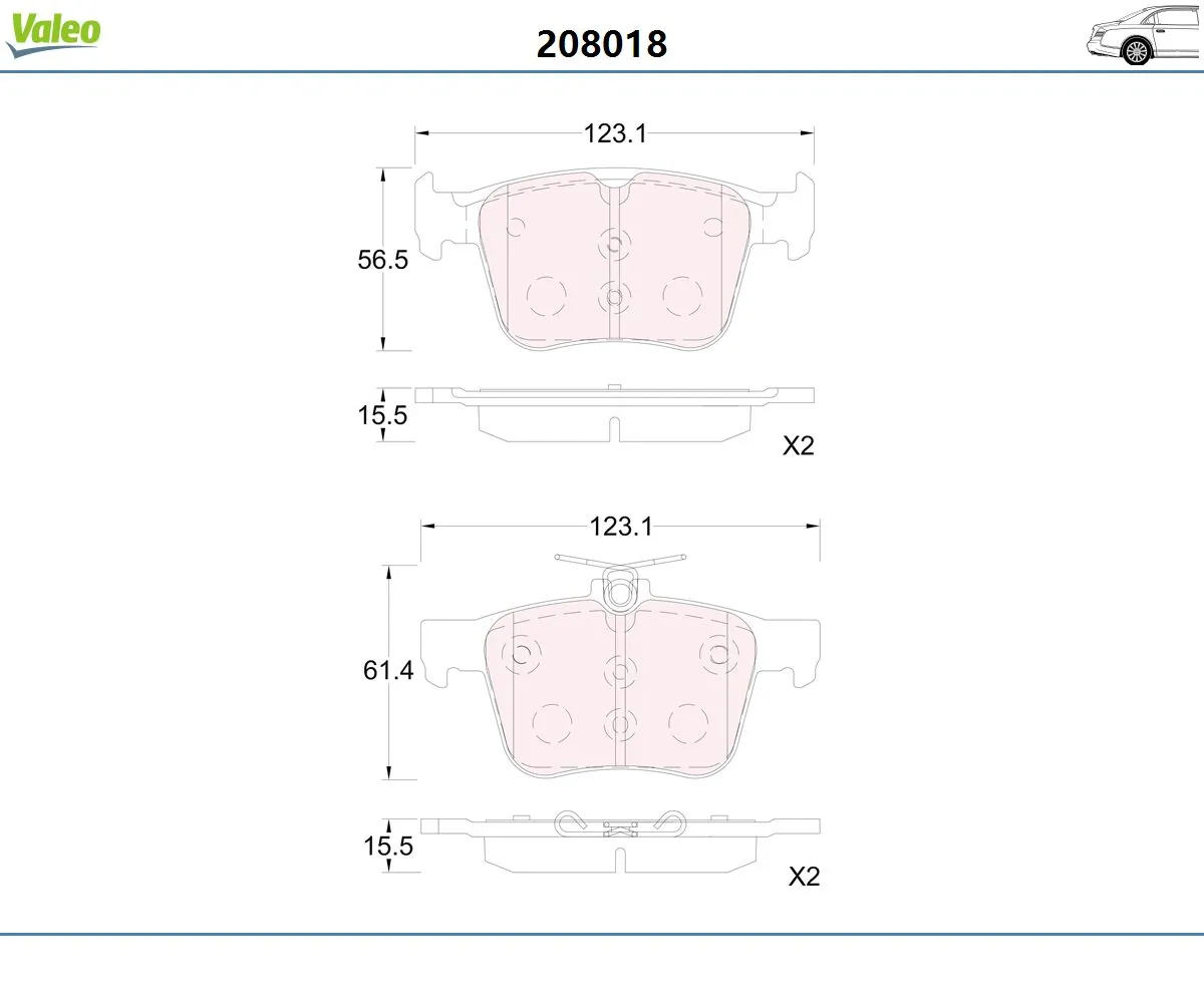 Kit de plaquettes de frein, frein à disque VALEO 208018