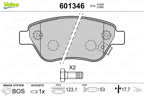 Kit de plaquettes de frein, frein à disque VALEO 601346
