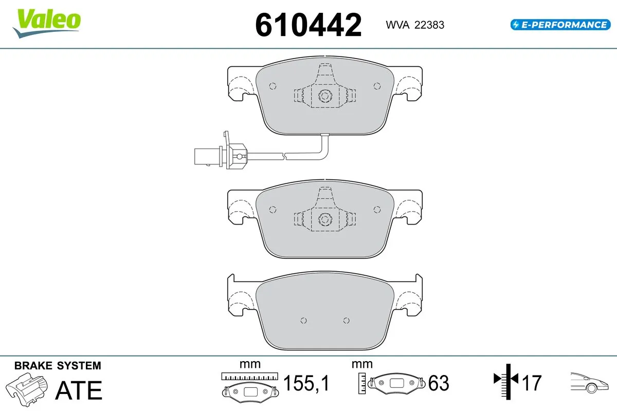 Kit de plaquettes de frein, frein à disque VALEO 610442
