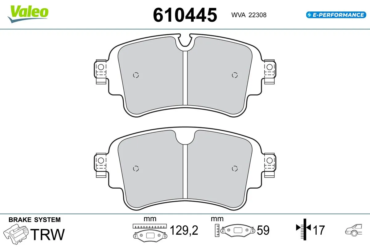 Kit de plaquettes de frein, frein à disque VALEO 610445
