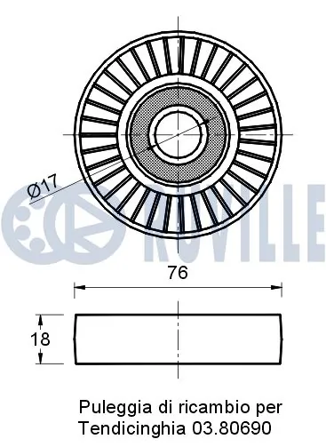 Poulie renvoi/transmission, courroie trapézoïdale à nervures RUVILLE 541381