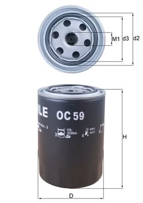 MAHLE OC59 — Фільтр оливний FORD RANGER 2.5, 2.7 D 96-06 (вир-во KNECHT-MAHLE)