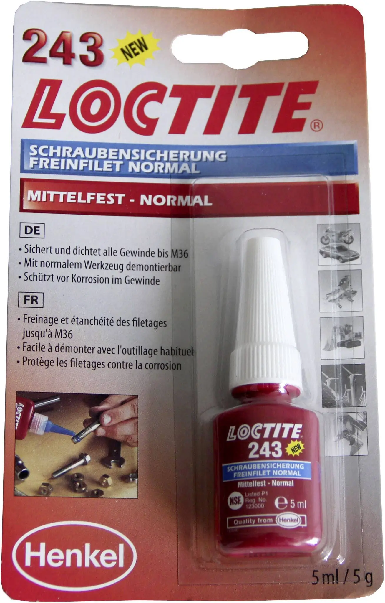 HENKEL 1370555 — Фіксатор різьби Loctite 243 анаеробний, середньої міцності 5мл