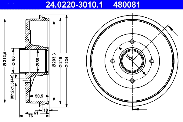 Tambour de frein ATE 24.0220-3010.1