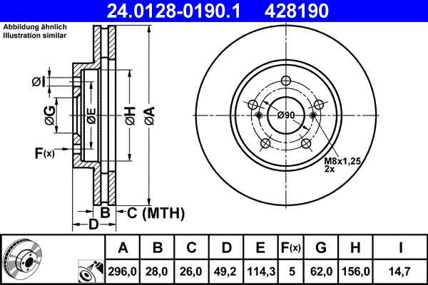 Disque de frein ATE 24.0128-0190.1
