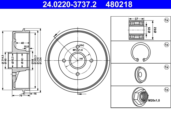 Tambour de frein ATE 24.0220-3737.2
