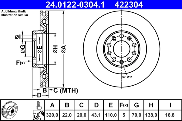 Disque de frein ATE 24.0122-0304.1