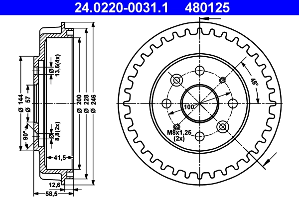Tambour de frein ATE 24.0220-0031.1