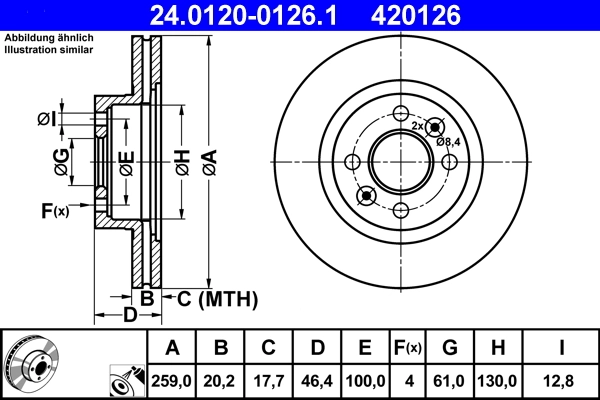 Disque de frein ATE 24.0120-0126.1